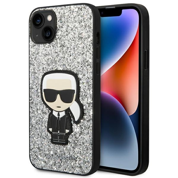 karl lagerfeld iphone 14 silver glitter flakes ikonik 1
