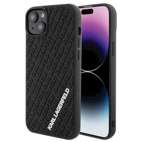 Ovitek Karl Lagerfeld za iPhone 15 Pro - Black 3D Rubber Multi Logo 1 ovitek karl lagerfeld apple iphone 15 pro rubber multi logo 1 1