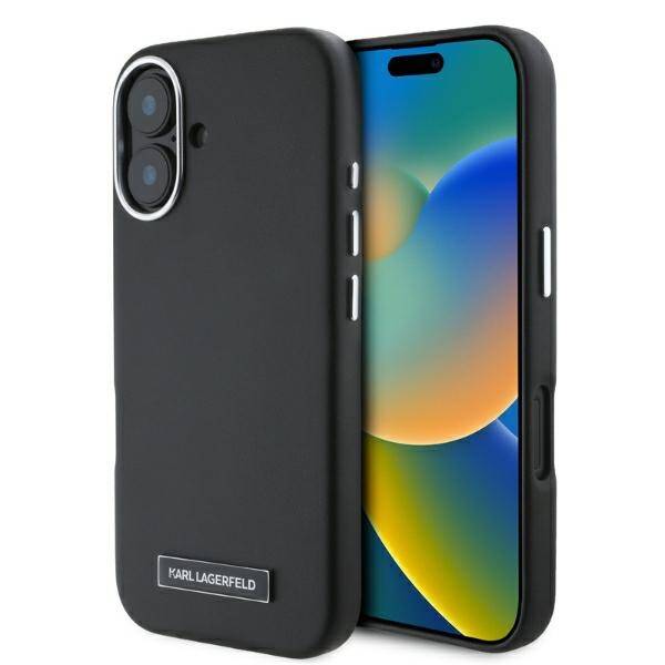 Ovitek Karl Lagerfeld za iPhone 16 – black hardcase FW Metal Plate MagSafe (KLHMP16SPGMSRPK)