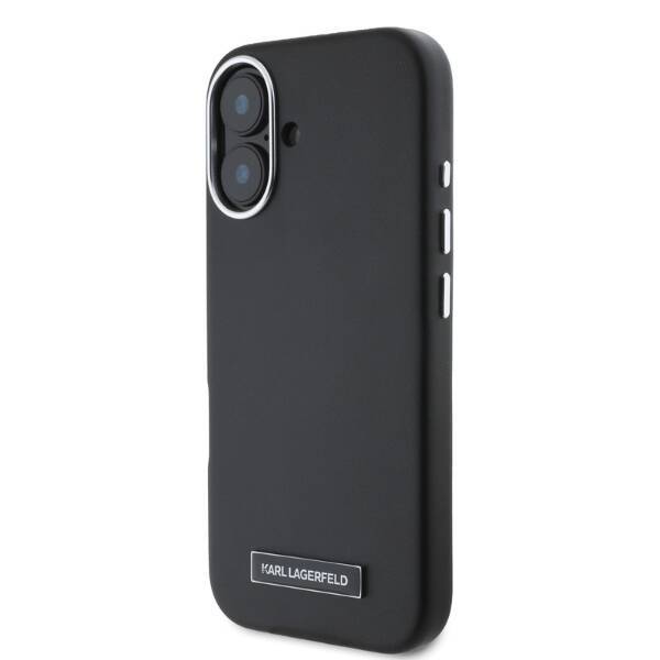 Ovitek Karl Lagerfeld za iPhone 16 – black hardcase FW Metal Plate MagSafe (KLHMP16SPGMSRPK)
