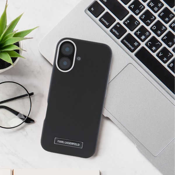 Ovitek Karl Lagerfeld za iPhone 16 – black hardcase FW Metal Plate MagSafe (KLHMP16SPGMSRPK)
