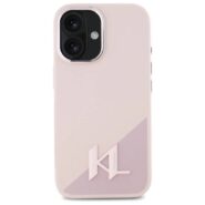 Ovitek Karl Lagerfeld za iPhone 16 - KLJMP16SSCMKMPCP 9 Karl Lagerfeld Silicone Shadow Metal Initial MagSafe Pink