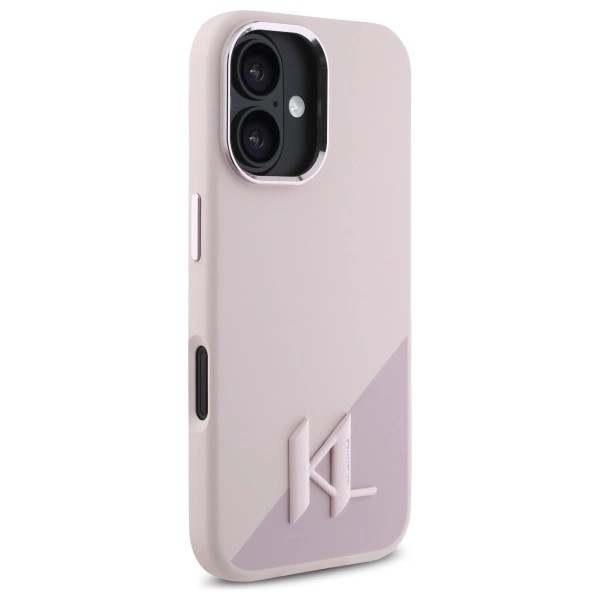 Ovitek Karl Lagerfeld za iPhone 16 - KLJMP16SSCMKMPCP 4 Karl Lagerfeld Silicone Shadow Metal Initial MagSafe Pink