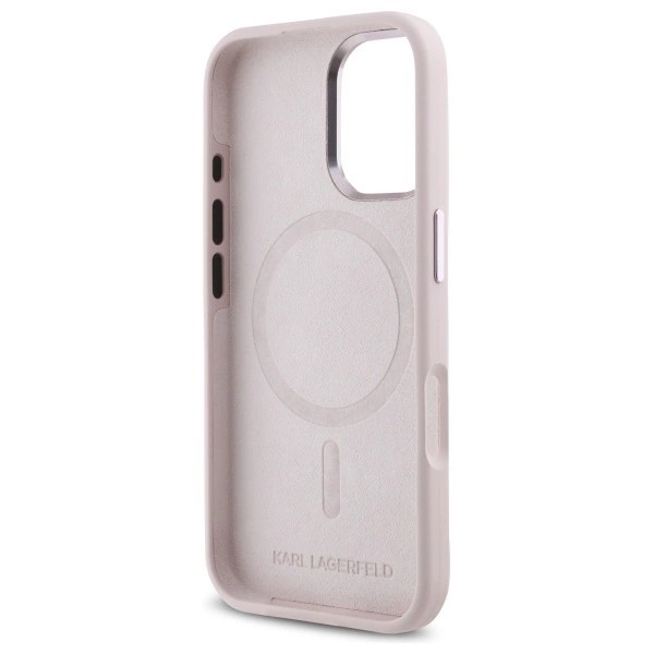Ovitek Karl Lagerfeld za iPhone 16 - KLJMP16SSCMKMPCP 5 Karl Lagerfeld Silicone Shadow Metal Initial MagSafe Pink