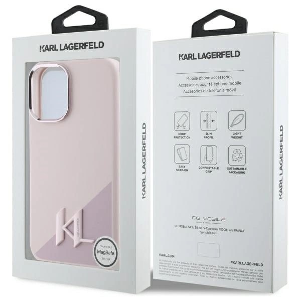 Ovitek Karl Lagerfeld za iPhone 16 - KLJMP16SSCMKMPCP 6 Karl Lagerfeld Silicone Shadow Metal Initial MagSafe Pink