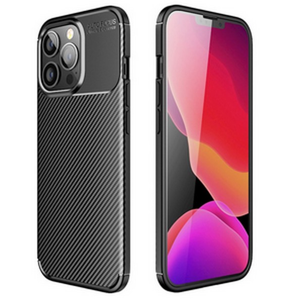Premium Carbon Ovitek za iPhone 16 Pro Max v črni barvi, pogled spredaj