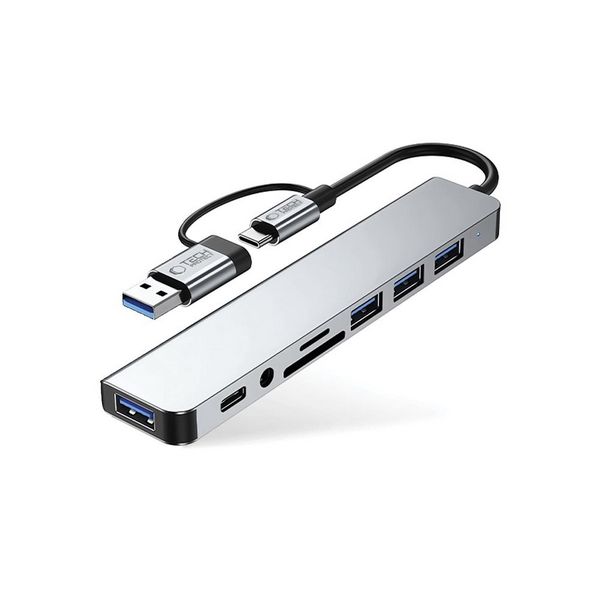 HUB Adapter 8v1 Tech Protect HB06 s priključki TYPE-C + USB2.0 + USB3.0 + SD/TF + AV3.5.