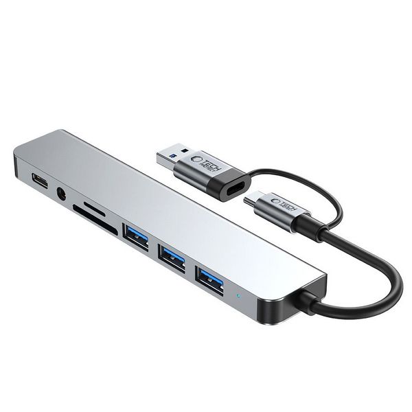 HUB Adapter 8v1 Tech Protect HB06 s priključki TYPE-C + USB2.0 + USB3.0 + SD/TF + AV3.5.