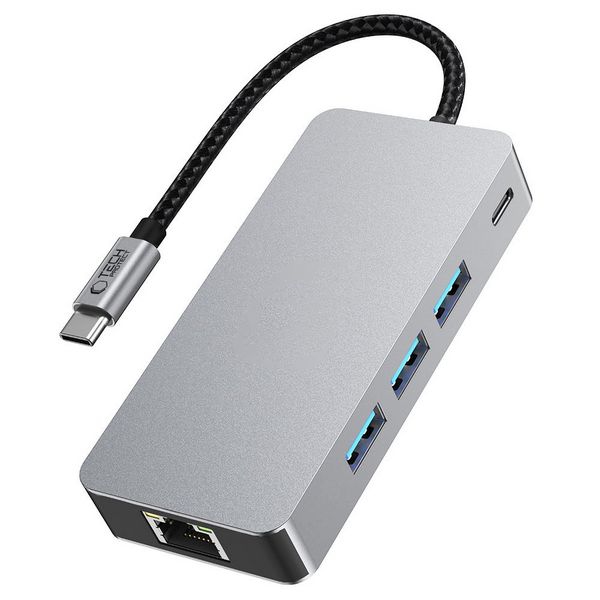 HUB Adapter 9v1 Tech Protect HB05 s priključki TYPE-C + USB2.0 + USB3.0 + HDMI 4K 60HZ + SD/TF + PD100W + RJ45 1000M.