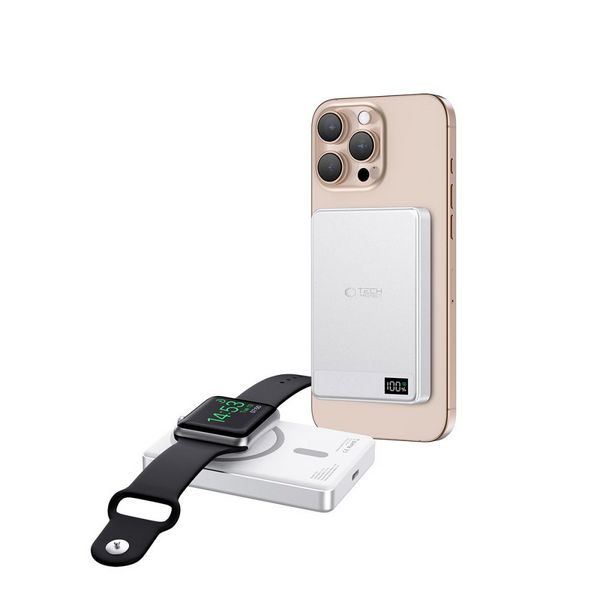 MagSafe Power Bank Tech Protect PB33 5000 mAh - bel 2 MagSafe Power Bank Tech Protect PB33 5000 mAh je visoko kakovosten adapter za polnjenje pametnih telefonov, ur in prenosnih računalnikov.