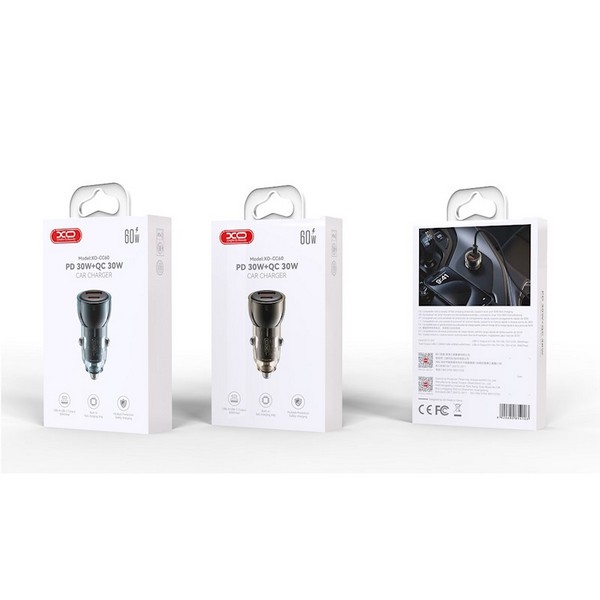 XO CC60 avtomobilski polnilnik USB in USB-C PD – moder