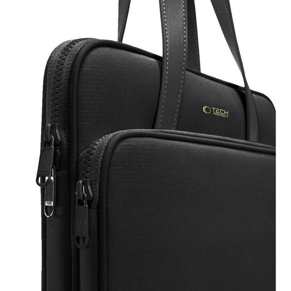 torba za prenosnik 15.6 Tech-Protect, črne barve, prikazana od strani in približano.