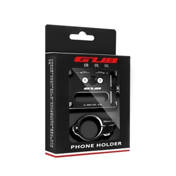 GUB G85 – robusten CNC aluminijast nosilec za telefone 4–7", črna barva, montaža na krmilo.