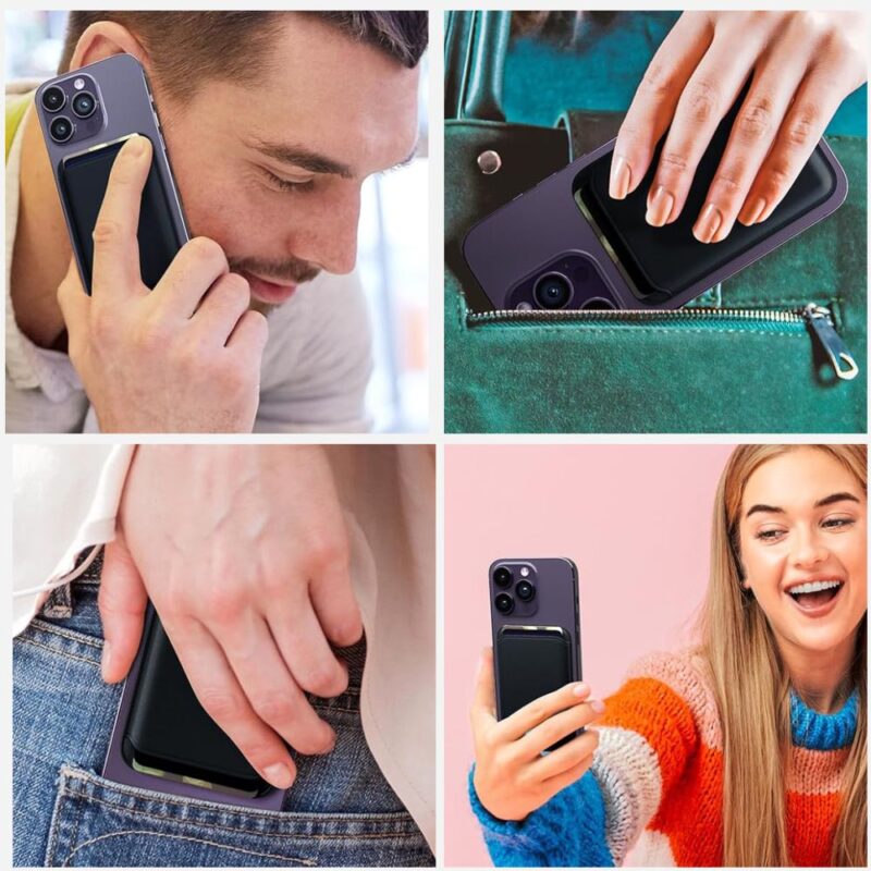 Univerzalno magnetno držalo za kartice - Tech-Protect MagWallet MagSafe 3 telefon s pritrjenim Tech-Protect MagWallet magnetnim držalom za kartice črna barva